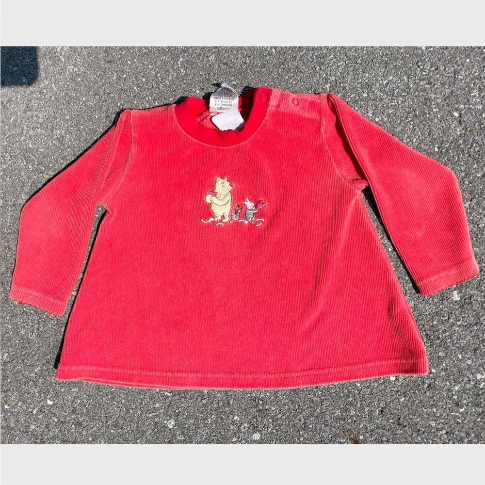 Classic Pooh Valentine’s Heart Vtg L/S Ribbed Fleece Top Disney Youth (18M)